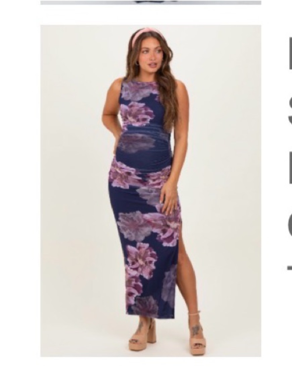 Navy & Purple Floral Ruched Sleeveless Maternity Dress